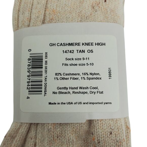 NEW Garnet Hill Socks Knee High 9-11 Tan Donegal 82% Cashmere Warm Cozy Holiday - Picture 5 of 5